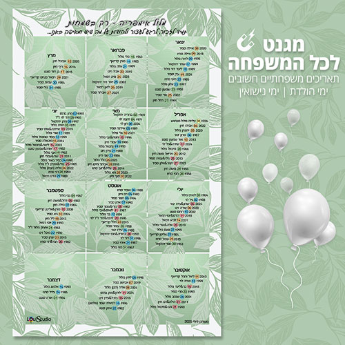 מגנט-לוח שנה על-שמחות משפחתיות